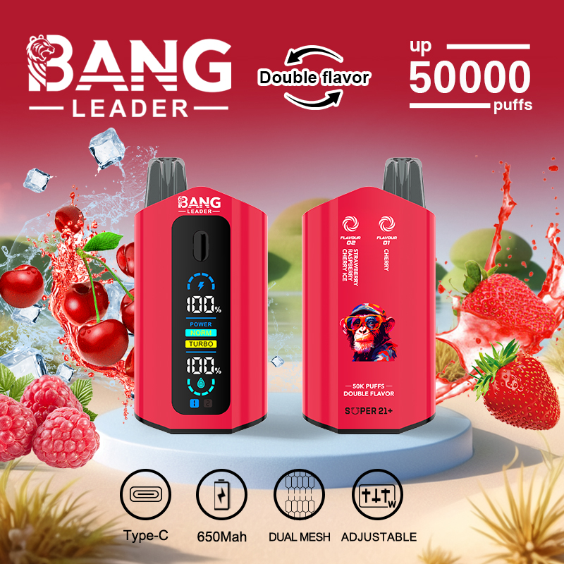 [Minimum order of two]Bang Leader 50K Puffs 2-in-1 Prefilled Vape | Dual Flavor, Adjustable Wattage,  Rechargeable