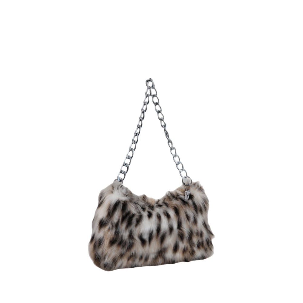 Plush leopard evening bag Asian style shoulder bag