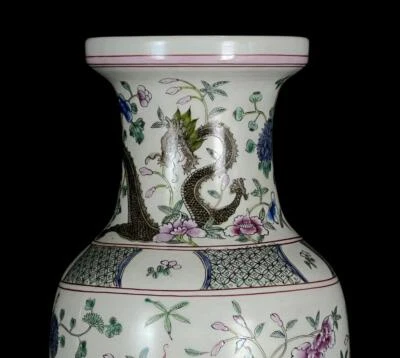 46CM Kangxi Old Chinese Famille Rose Vase W/dragon N548
