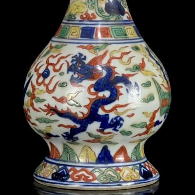 Jiajing Signed Old Chinese Wucai Vase W/dragon N1080