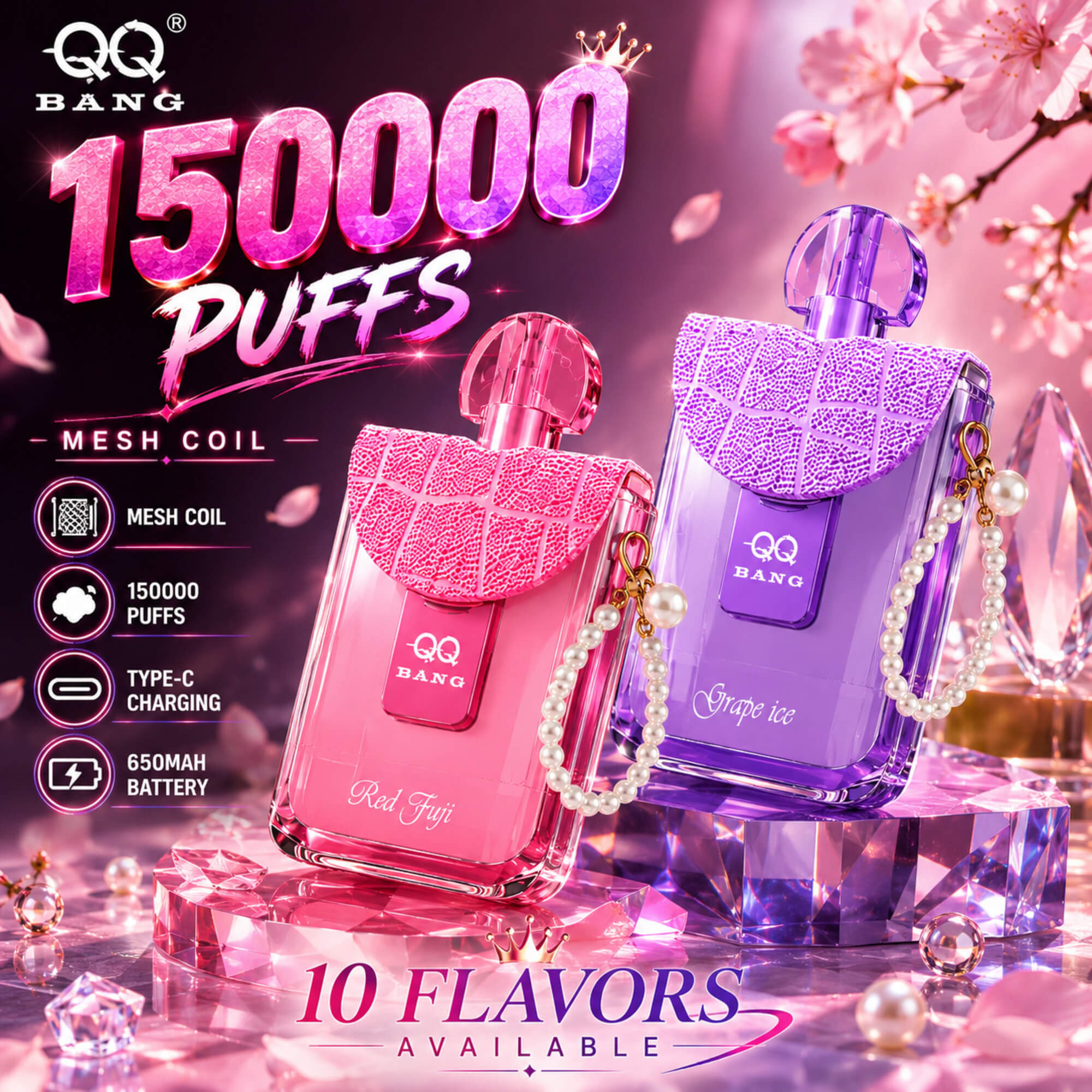 【Minimum order of 2 items】QQ Bang Perfume 150K Disposable Vape – 150,000 Puffs Single Flavor | Long-Lasting Modern Design