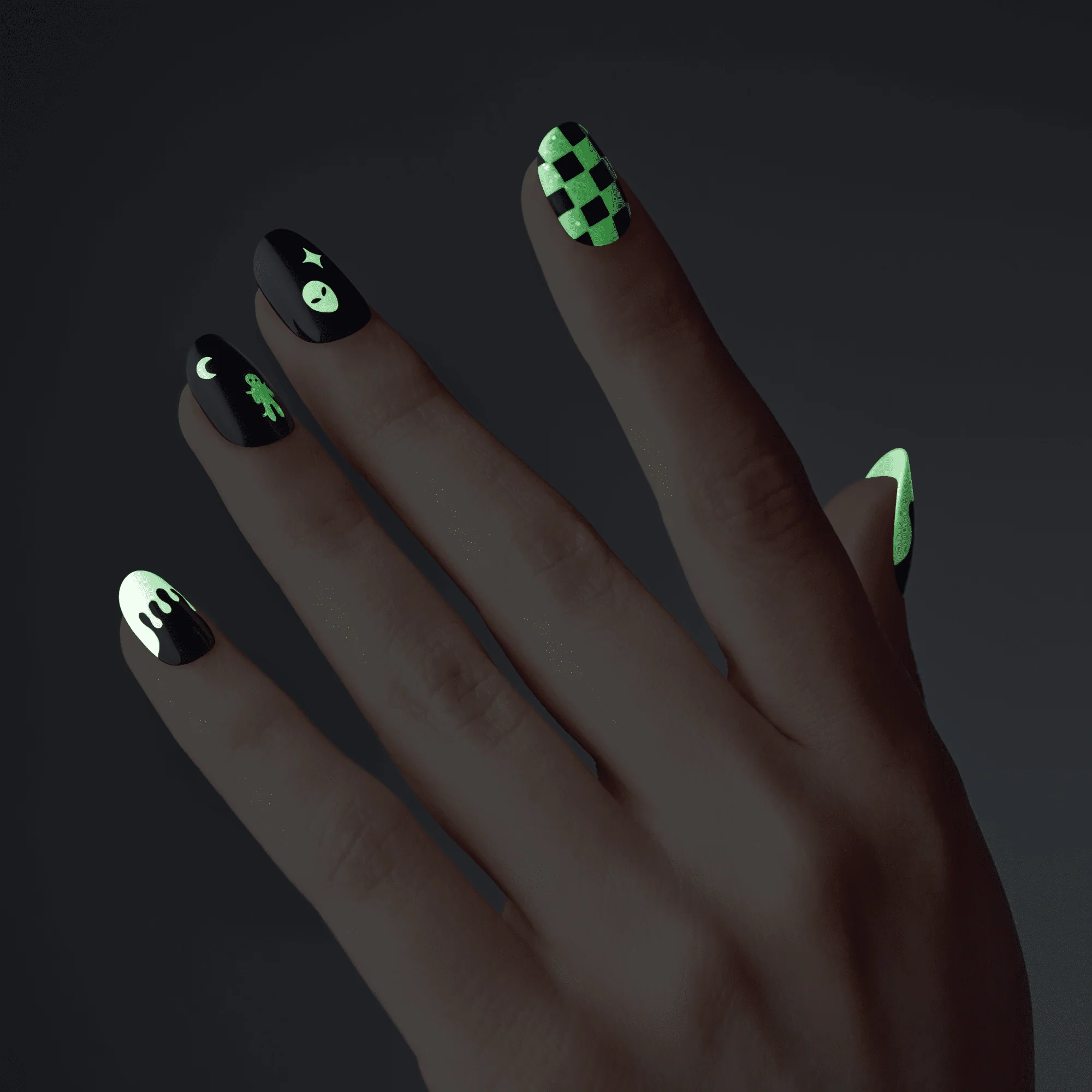 KISS Voguish Fantasy Glow-In-The-Dark Halloween Press On Glue Nails  - Dark Clowns