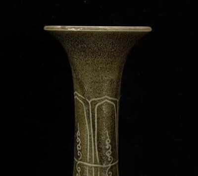 30CM Old Chinese Song Ding Yao Ding Kiln Vase w/Buddha N21