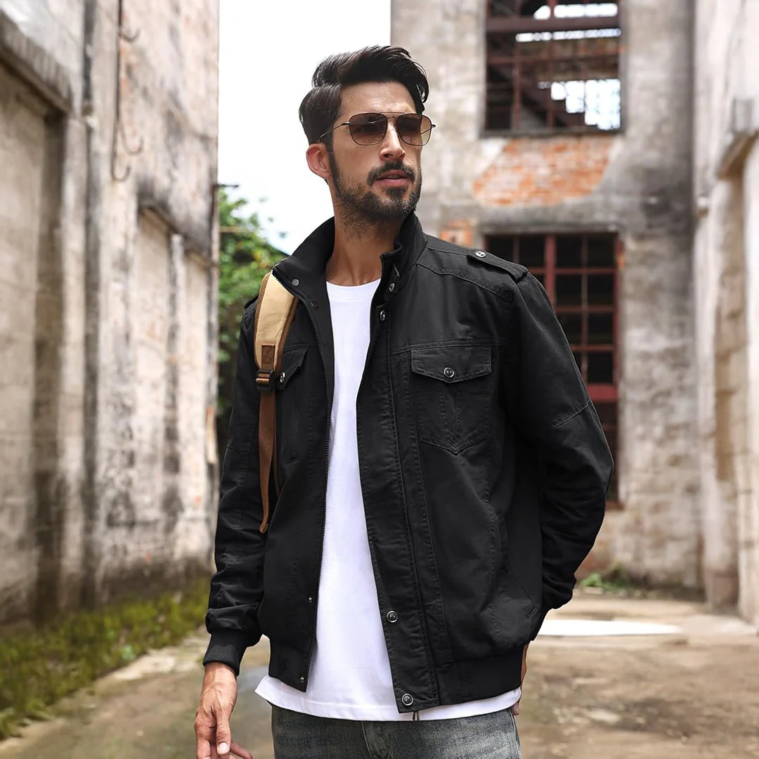 Men's Lightweight Casual Cotton Military Cargo Jacket