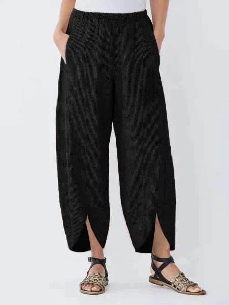 Womens Cotton Linen Elastic Waist Wide Leg Pants
