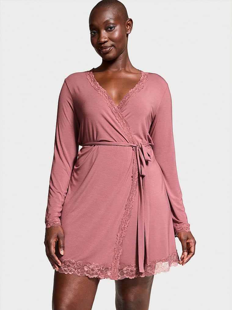 Victoria's Secret Modal Soft Lace-Trim Wrap Robe