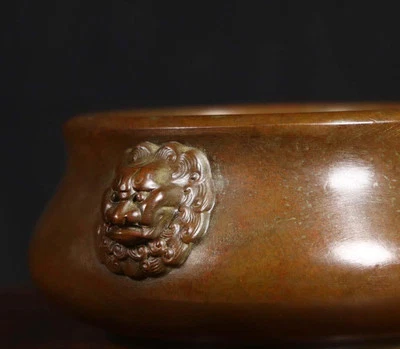 Xuan Signed Old Chinese Copper Incense Burner w/lion N4176