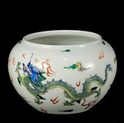 Signed Old Chinese Wucai Brush Washer W/dragon CK437