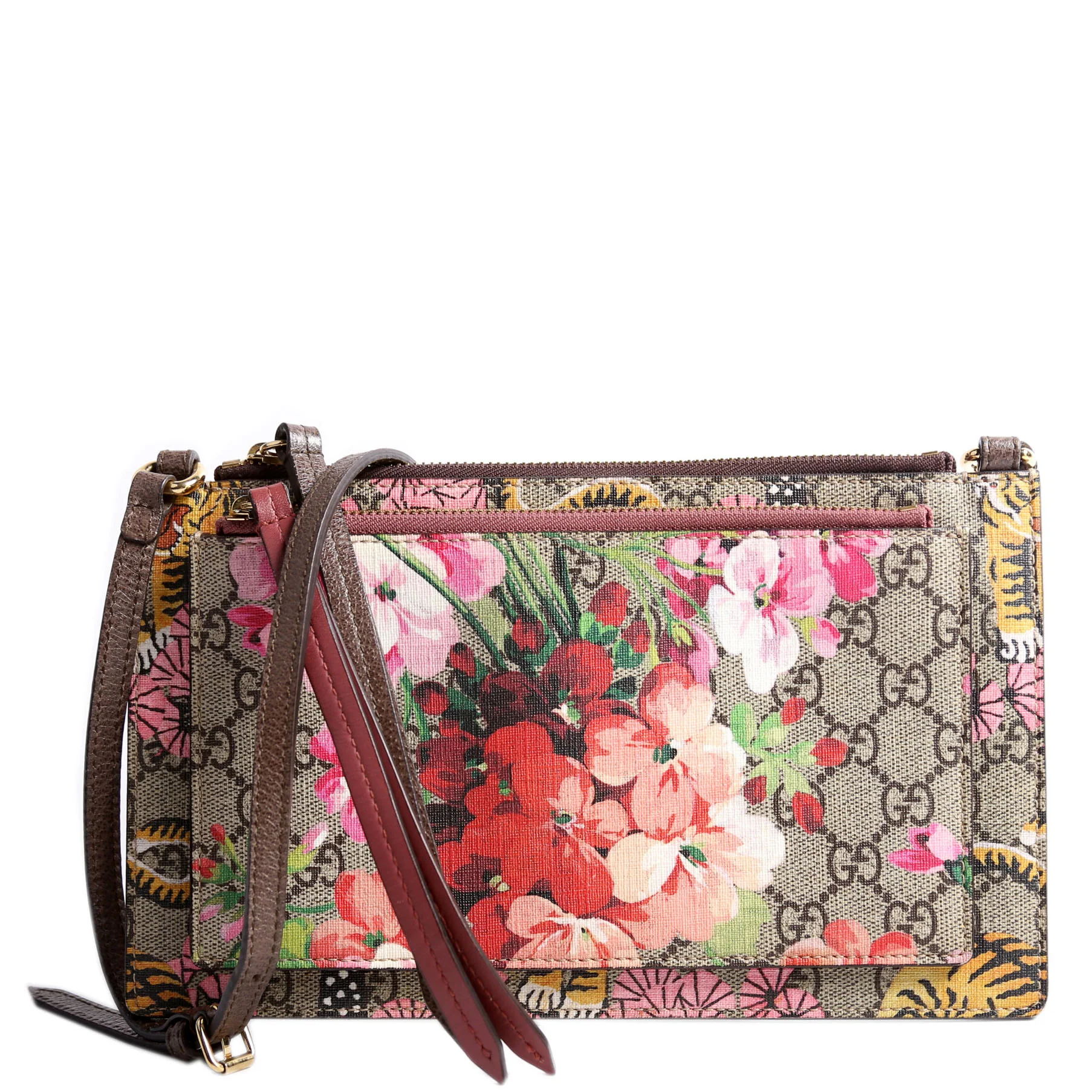 GUCCI 454111 GG Supreme Blooms/Bengal Double Zip Shoulder Bag