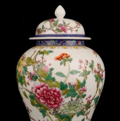 Pair Qianlong Signed Old Chinese Colour Enamel Lid Pot W/flower N1415