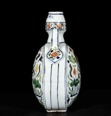 30CM Xuande Signed Old Chinese Wucai Vase W/fish N3161
