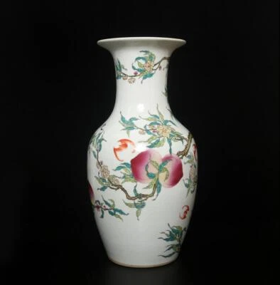 43CM Yongzheng Signed Antique Chinese Famille Rose Vase W/ peach