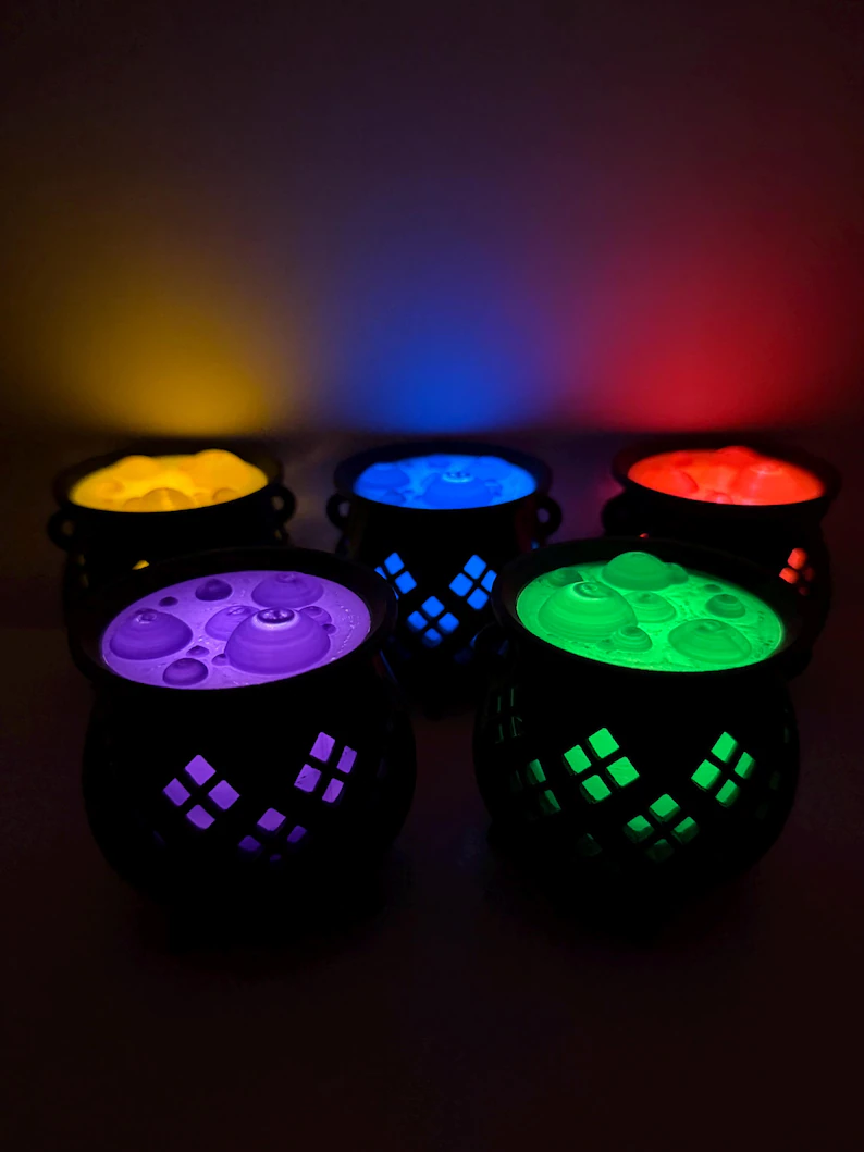Witch's Cauldron Tea Light Holder – Spooky Halloween Decoration, 3D Printed Item (Tea Lights Included)