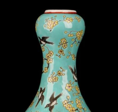 Qianlong Signed Pair Old Chinese Famille Rose Vase W/bird N1482