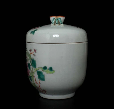 Tongzhi Signed Old Chinese Famille Rose Tea Caddy W/flower