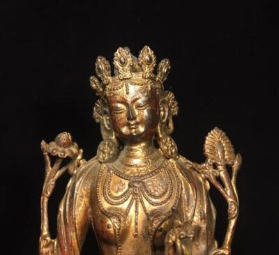 28.5CM Old Chinese Bronze Gilding Statue Buddha CK153
