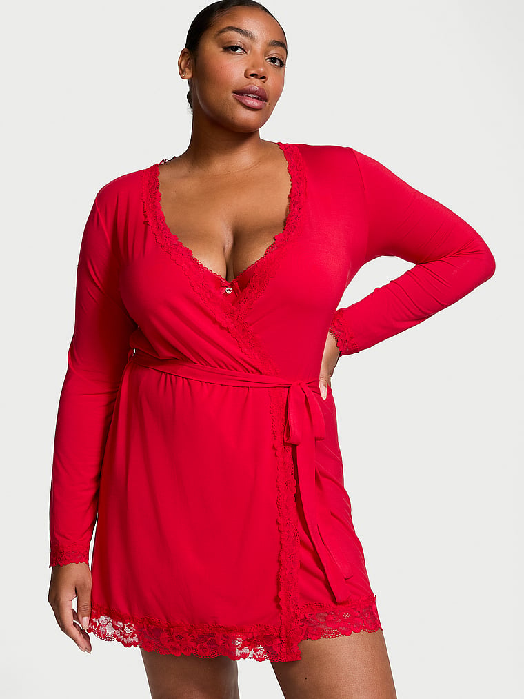 Victoria's Secret Modal Soft Lace-Trim Wrap Robe
