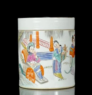 Tongzhi Signed Old Chinese Famille Rose Tea Caddy W/figure CK631