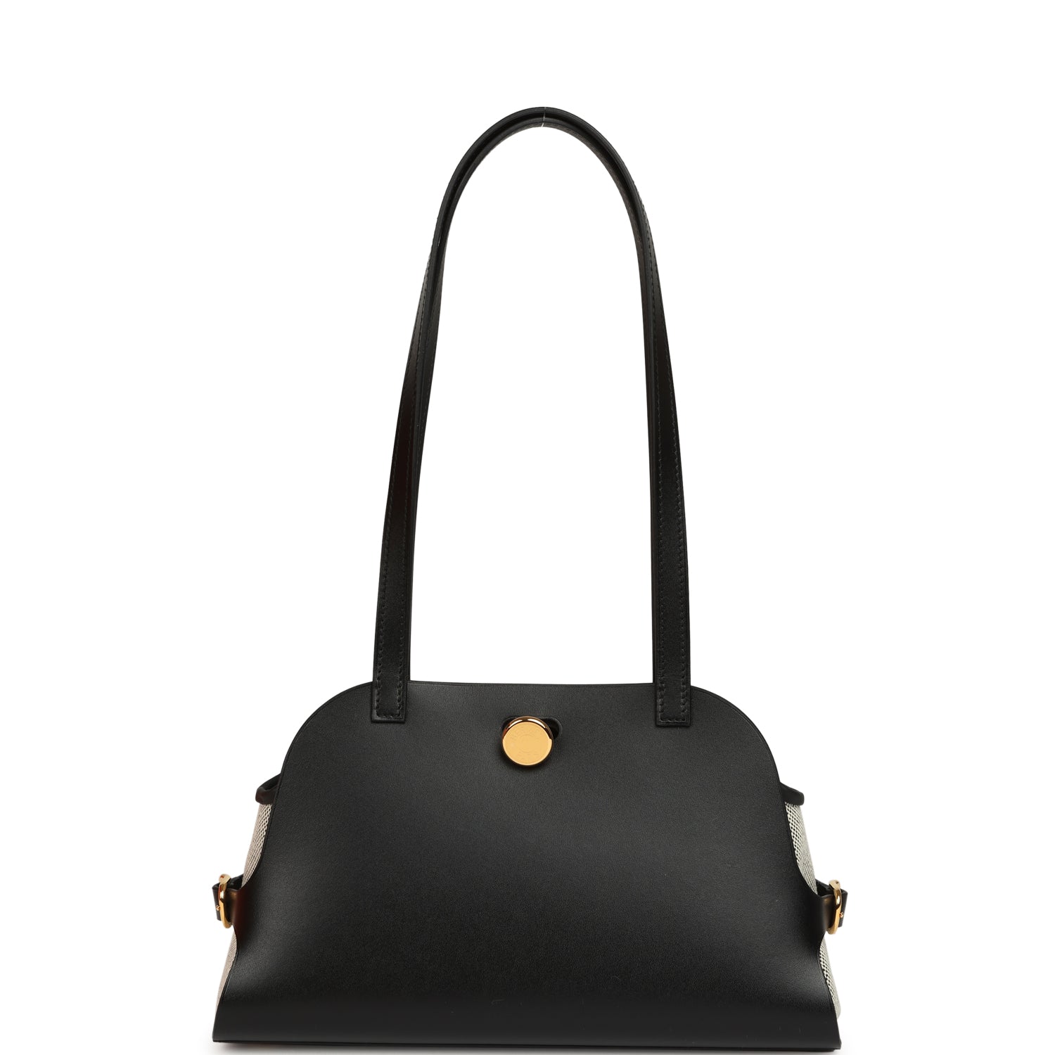 Hermes Tablier Sellier Black Vache Hunter, Swift, Ecru-Black Toile H Gold Hardware