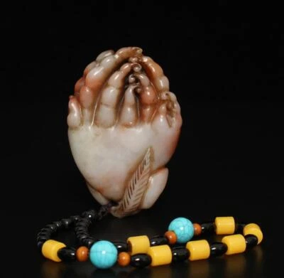 Signed Old Chinese Shoushan Stone Seal Stamp Statue w/Buddha’ hand146g