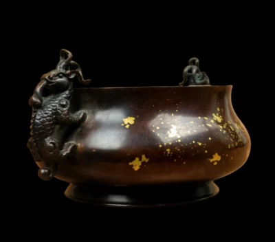 Xuande Signed Old Chinese Red Copper Handmade Incense Burner w/dragon N3842