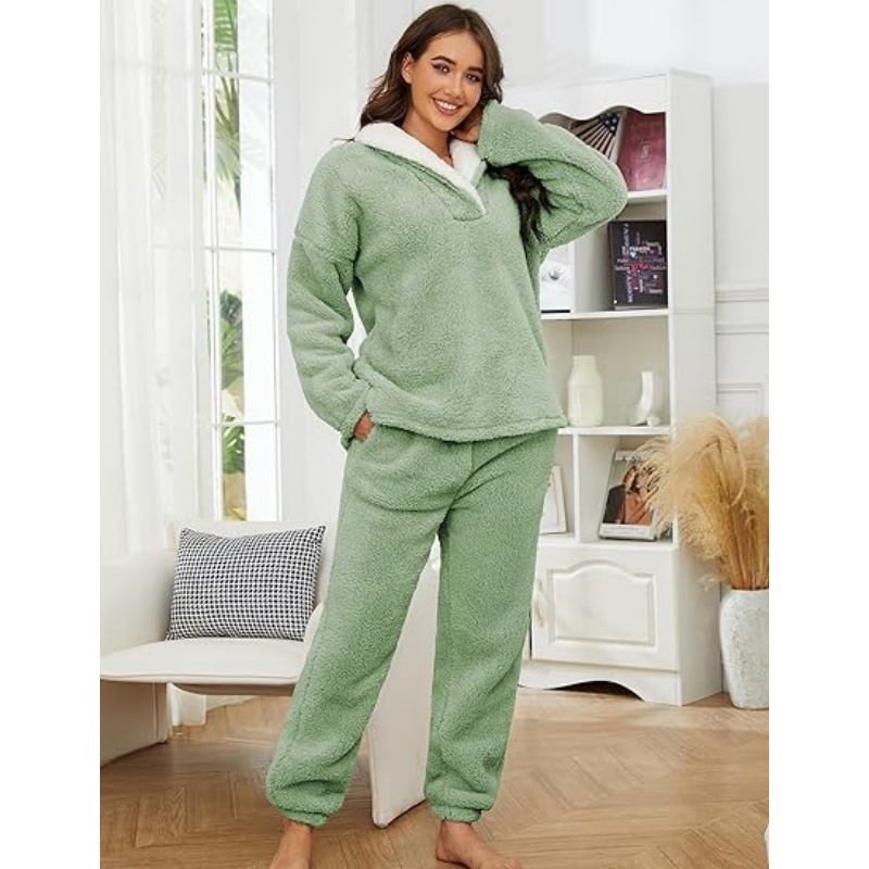 Womens Fluffy Pajamas Set