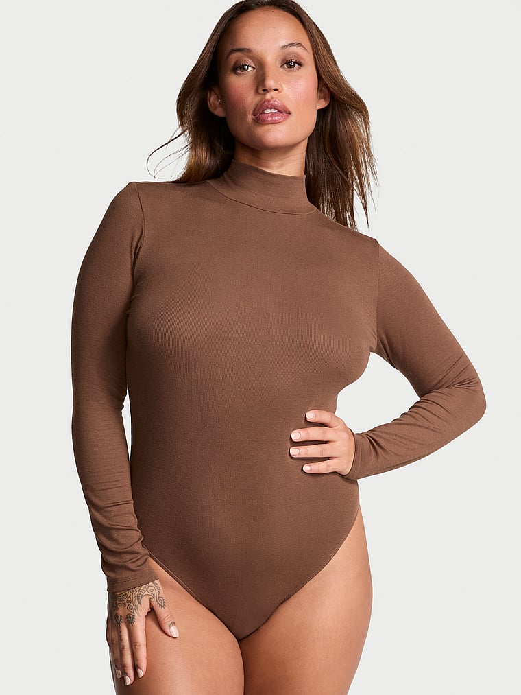 Victoria's Secret Ribbed Modal Mock-Neck Long-Sleeve Bodysuit