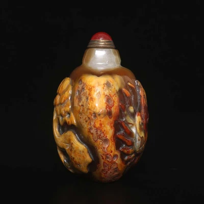Old Chinese Carved Coloured Glaze Snuff Bottle w/crane
