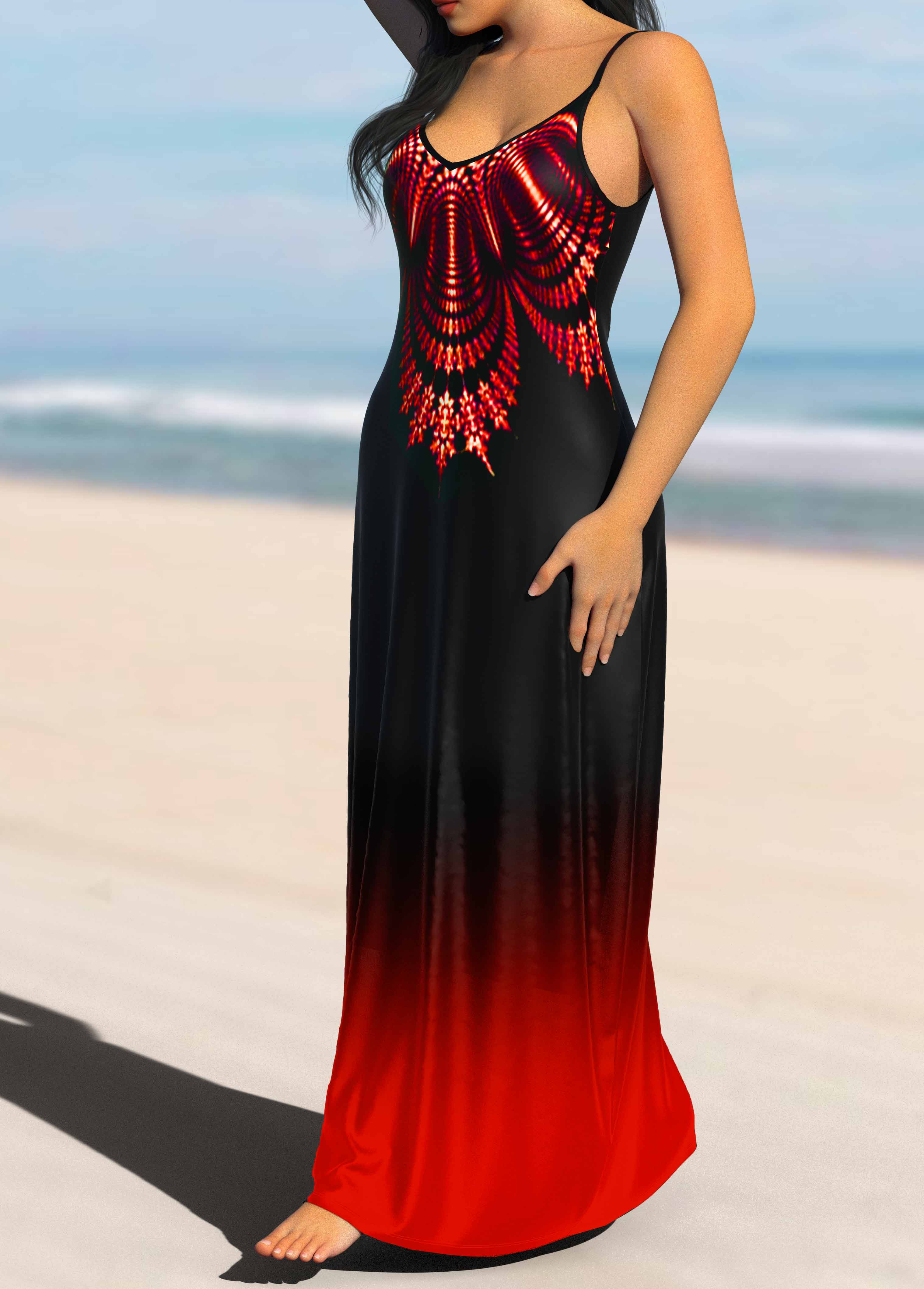 Tribal Print Ombre Strappy Maxi Dress