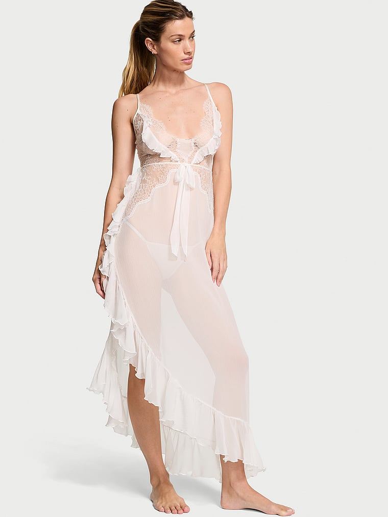 Victoria's Secret Atelier Victoria's Secret Bridal Lace & Chiffon Asymmetric Midi Slip Gown