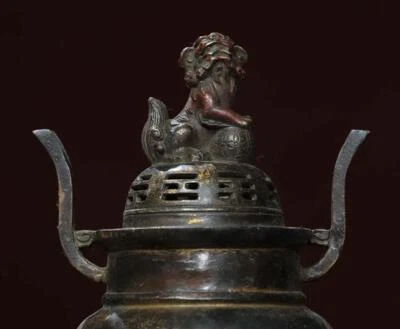Xuande Signed Old Chinese Bronze Incense Burner w/lion N2813