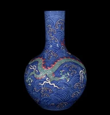 38CM Old Chinese Wucai Vase W/dragon N3495