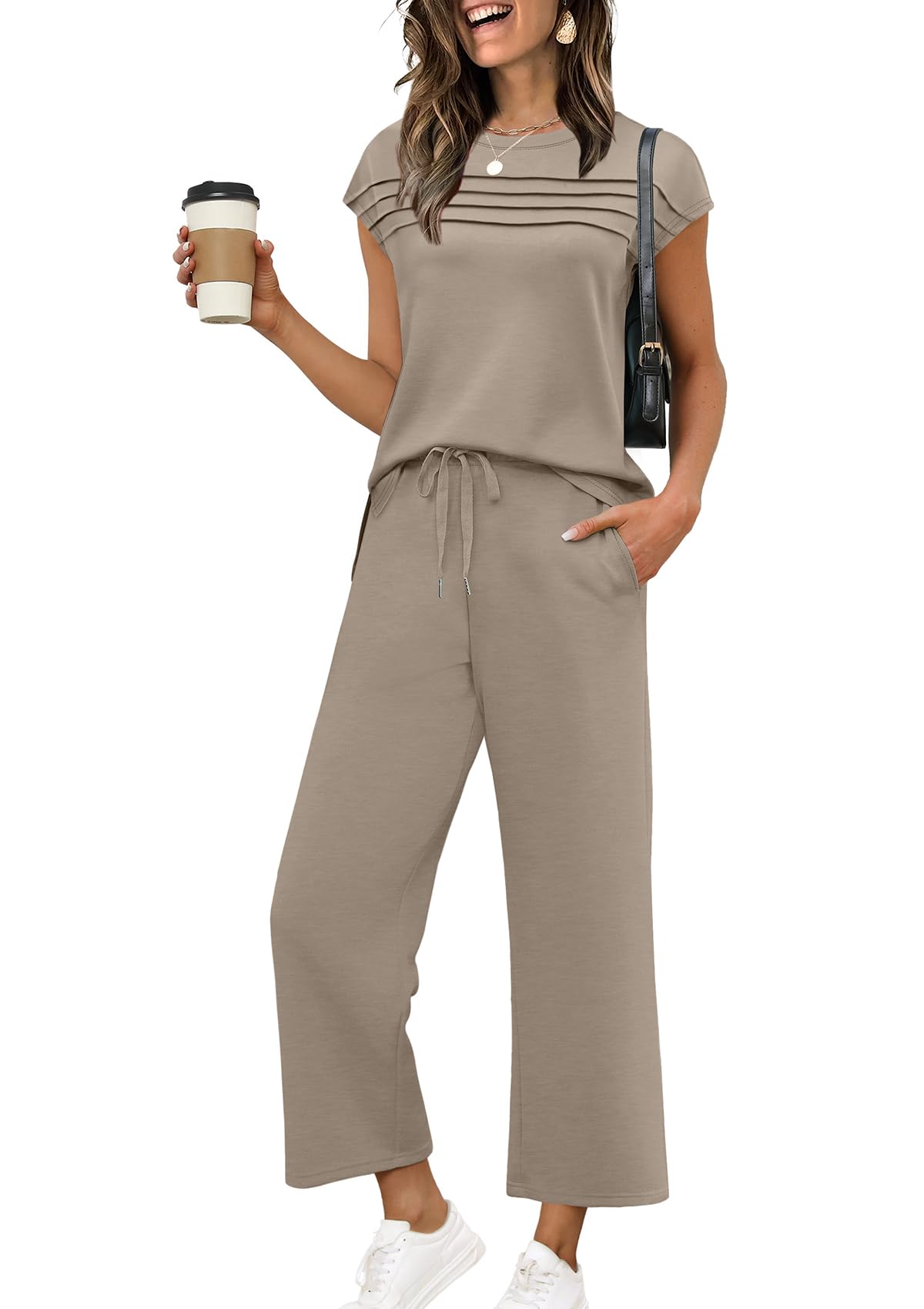 🌲 SALE🔥 Women's 2 Piece Sets Short Sleeve Sweatshirt Casual Travel Outfits