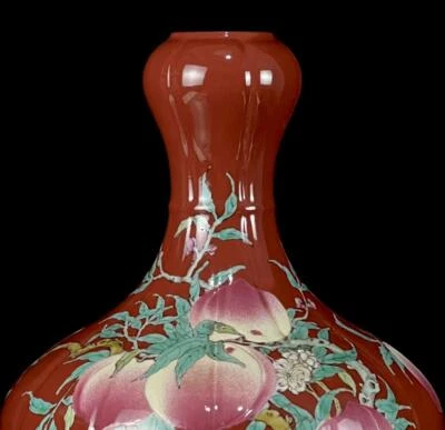 Yongzheng Signed Old Chinese Famille Rose Vase W/peach CK427