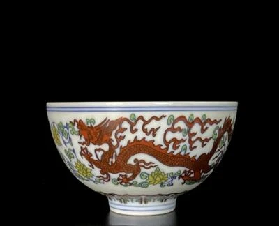 Pair Chenghua Signed Old Chinese Doucai Cup W/ dragon N1220