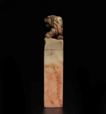 Signed Old Chinese Shoushan Stone Seal Stamp Statue w/tiger 345g