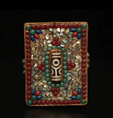 175G Old Chinese Carved Nephrite Thang-ga Inlay Dzi Tianzhu Beads