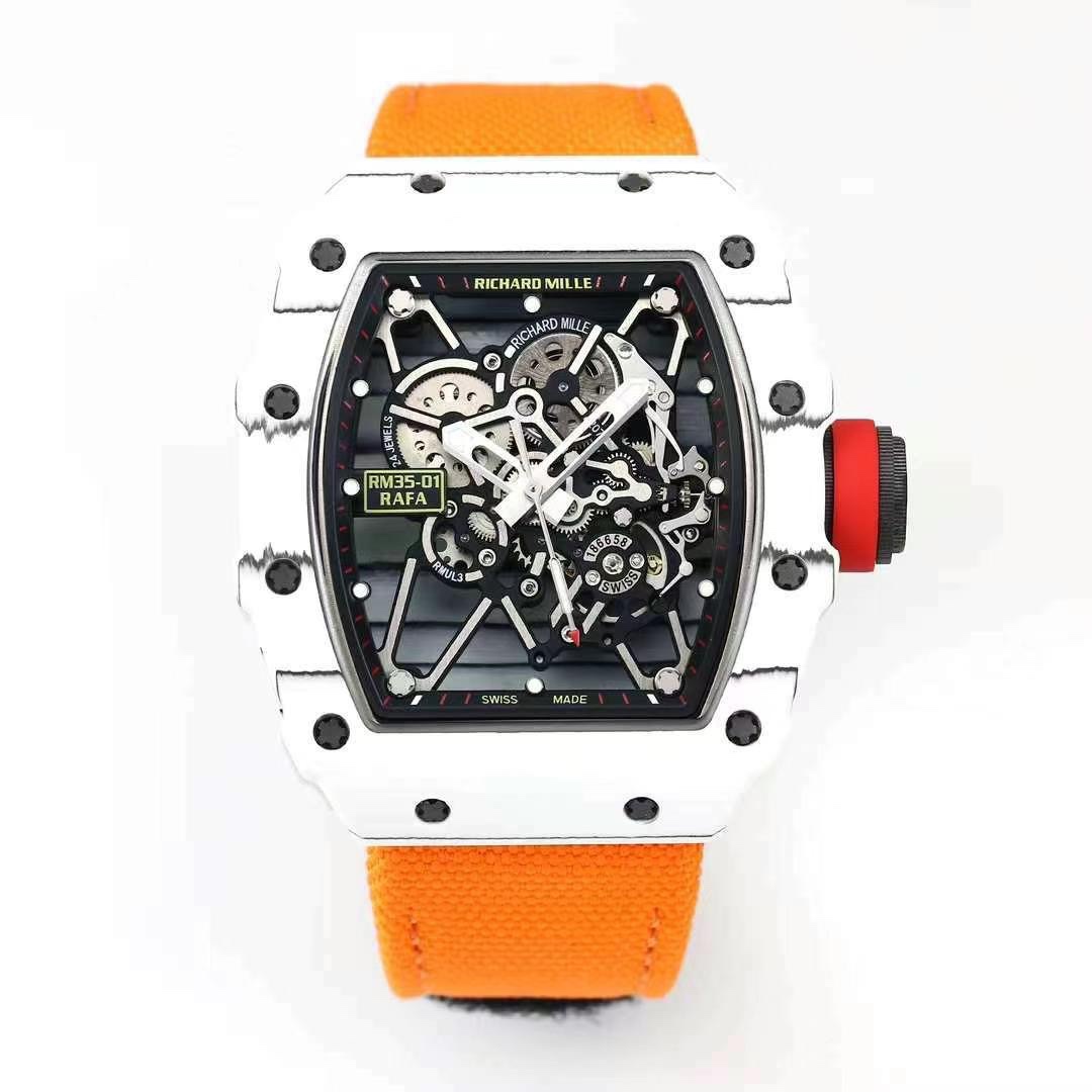 【7A Quality】Swiss Richard Mille RM 35-01 Rafael Nadal Replica Watch – White NTPT Carbon Case