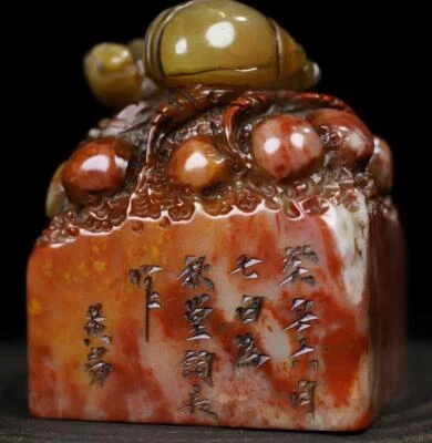 344G Old Chinese Shoushan Stone Seal Stamp Statue w/cicada N2170