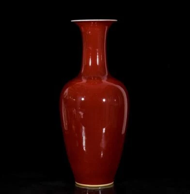 45CM Kangxi Signed Old Chinese Red Glaze Vase N3457