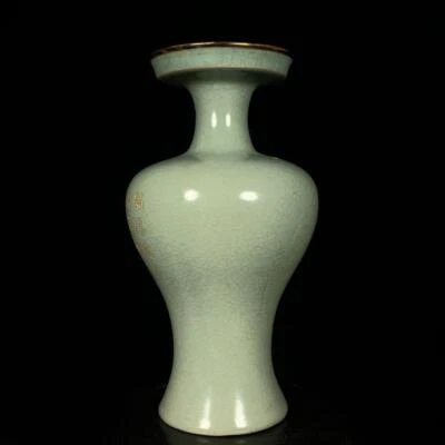 Old Chinese Ru Yao Ru Kiln Gilding Mouth Vase w/poem N56