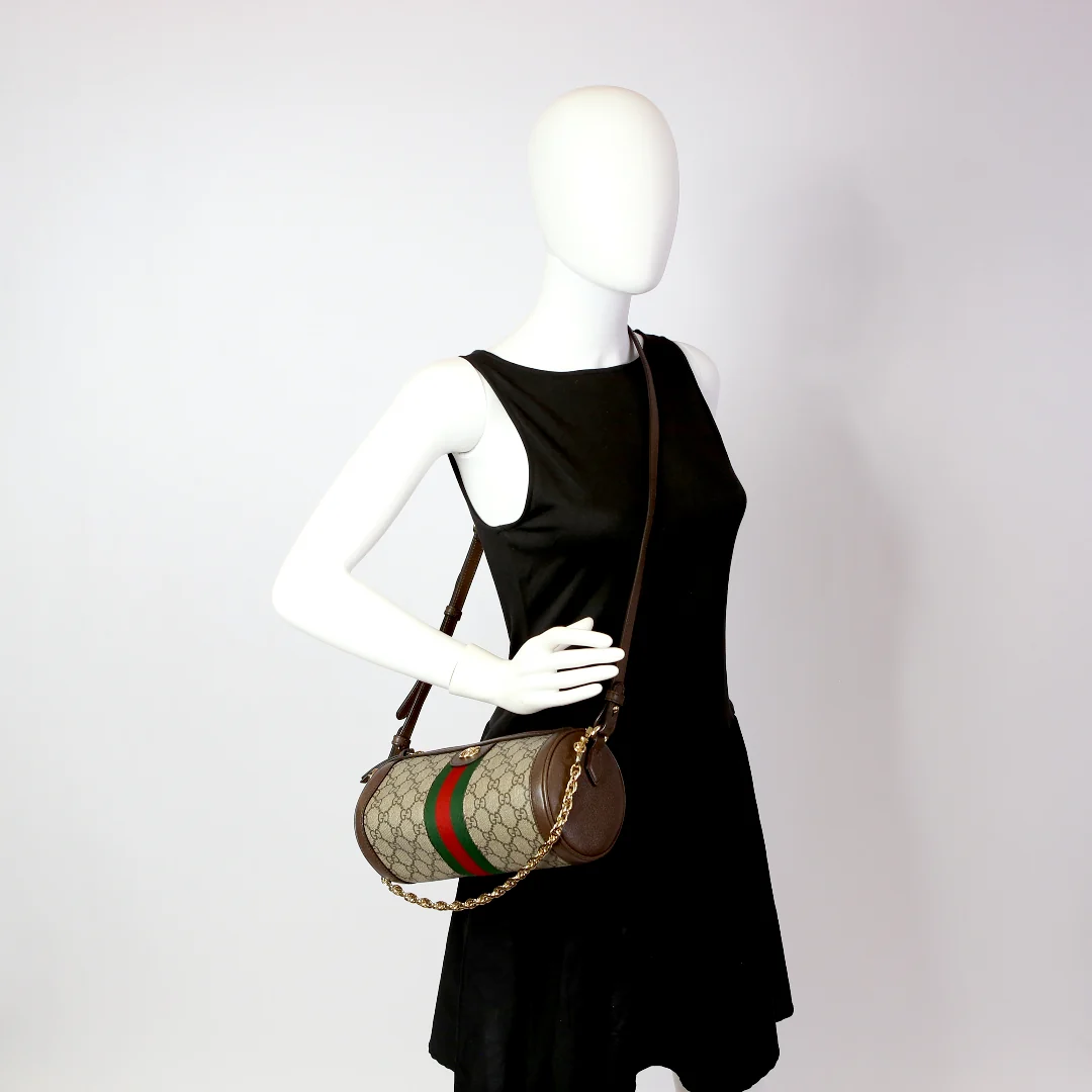 795194 GG Supreme Ophidia Web Barrel Shoulder Brown