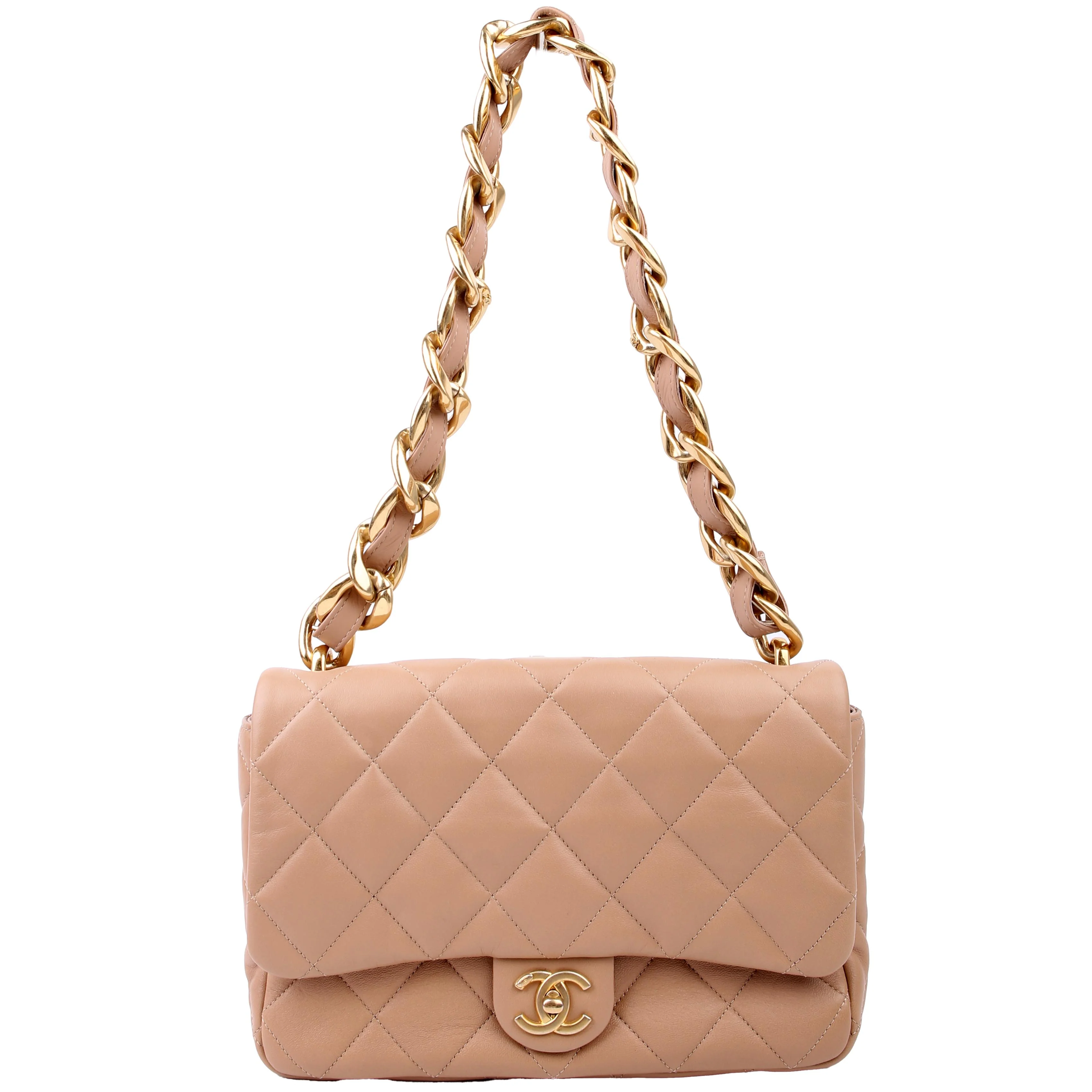 CHANEL Large Flap Bag Lambskin RFID Tan