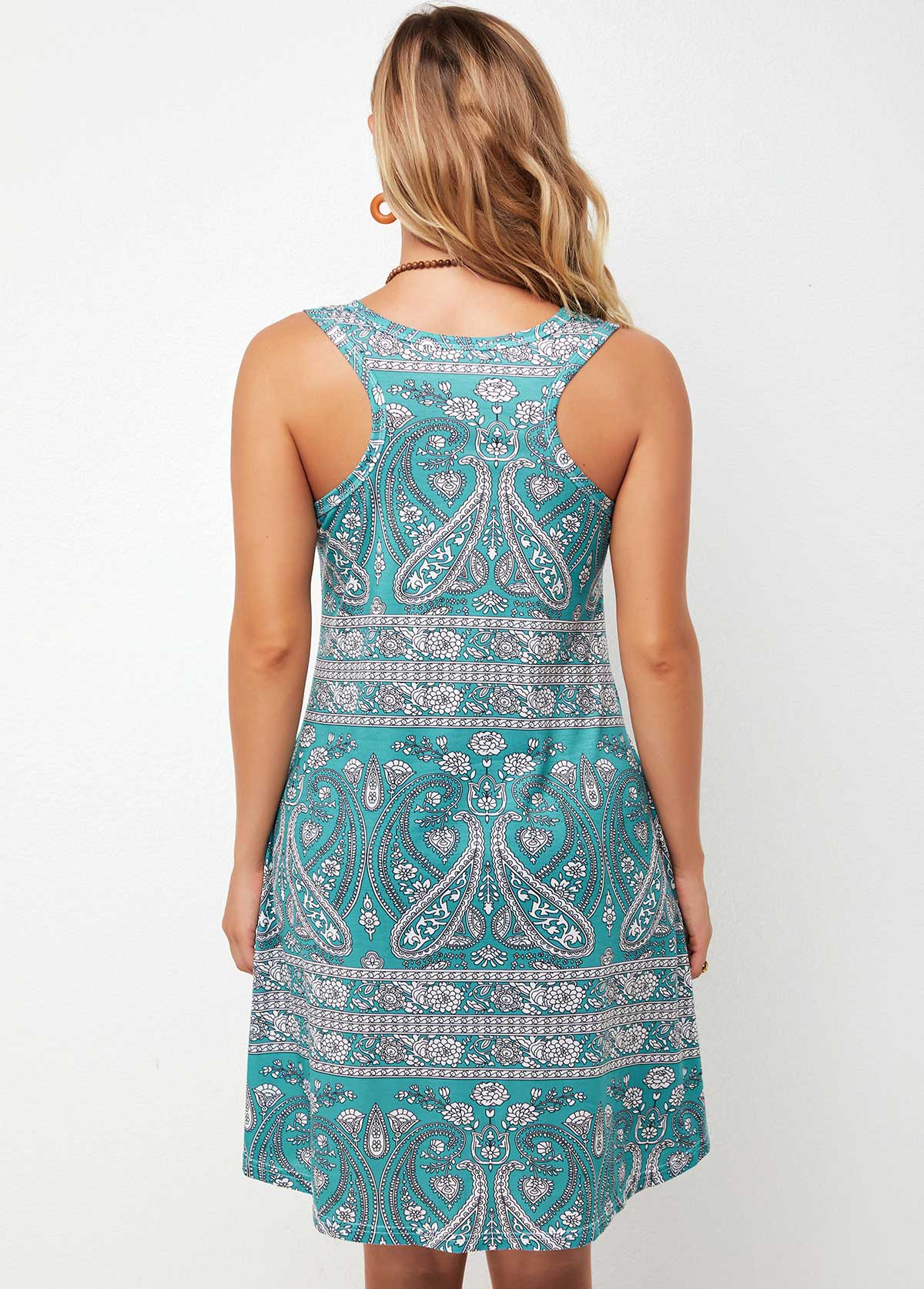 Printed Round Neck A Line Dress
