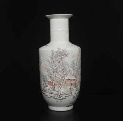 42.5CM He Xuren Signed Antique Chinese Famille Rose Vase W/landscape