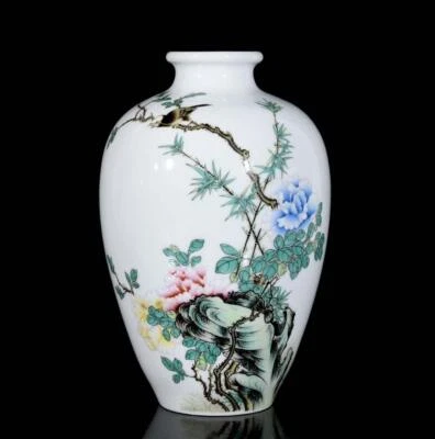 Qianlong Signed Pair Old Chinese Famille Rose Vase W/bird N3359
