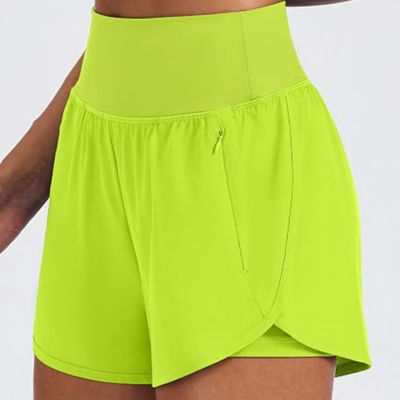 Women's 2 in 1 High Waisted Athletic Running Shorts 2 Zip Pockets