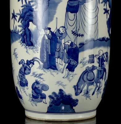 46CM Kangxi Signed Old Chinese Blue and White Vase W/ figure N1086