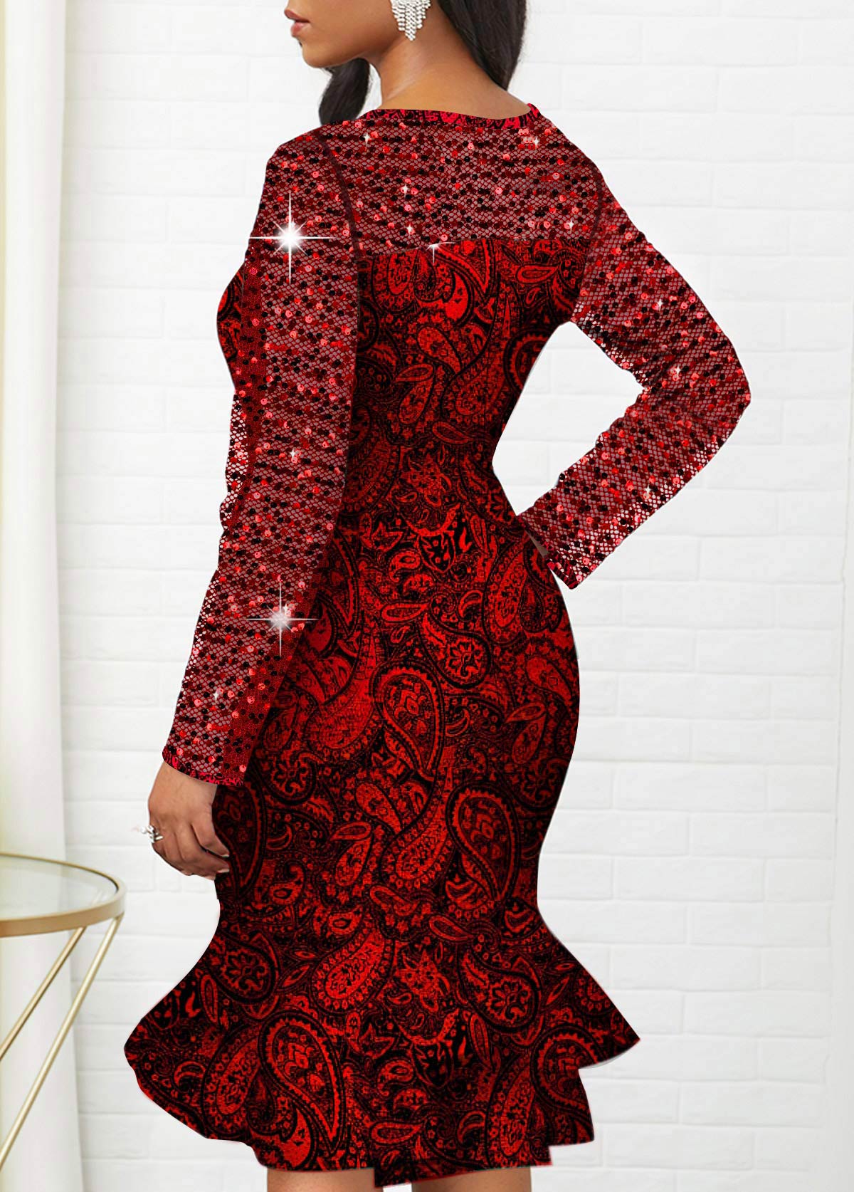 Tribal Print Hot Stamping Long Sleeve Round Neck Dress