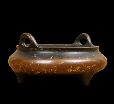 Nanming Signed Old Chinese Red Copper Handmade Incense Burner w/ear N3814